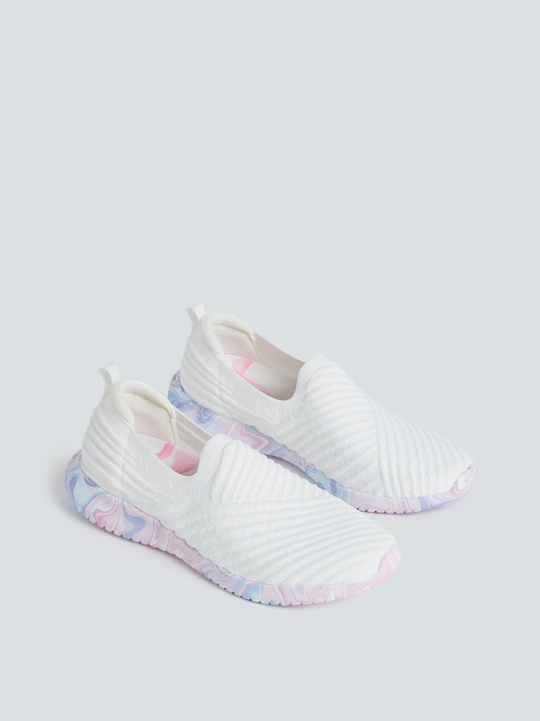 LUNA BLU White Ribbed Sneakers